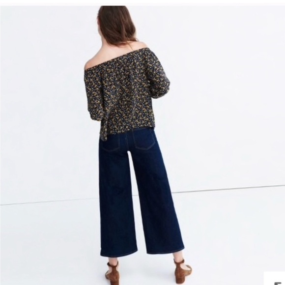 MADEWELL silk top, off shoulder, d Medium, 3/4 sleeve with ties, black with gold - Picture 3 of 7